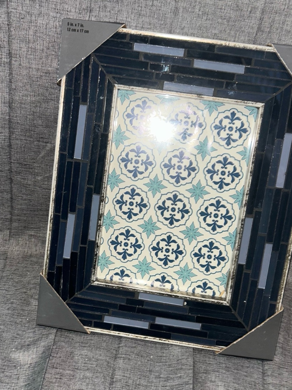BNWB Decorative Blue Mosaic AND GLASS Photo Frame - Home Accents